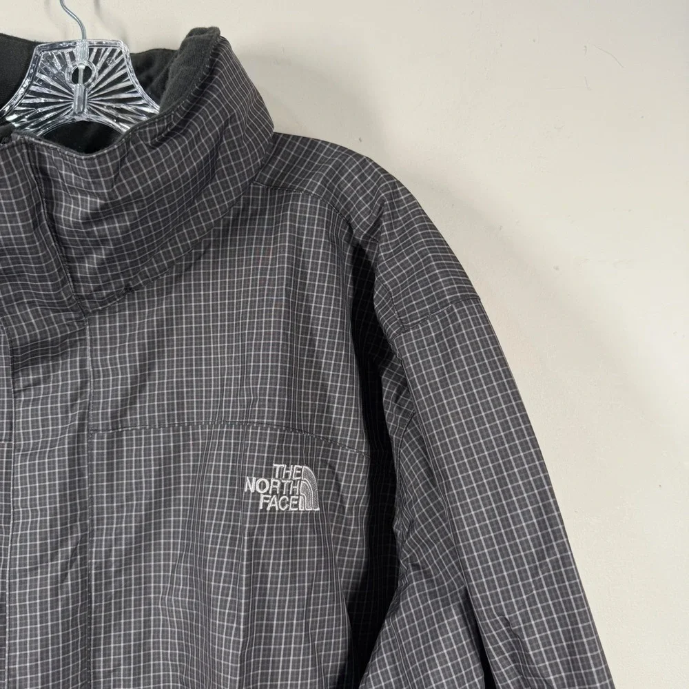 The North Face HyVent Rain Jacket Mens Sz XL Black Grey Grid Plaid Hooded Shell
